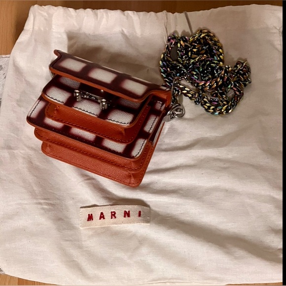 Marni Burgundy/White Plaid Leather Mini Crossbody Bag  (Comes W/ Dust Bag) NWT - Picture 7 of 8